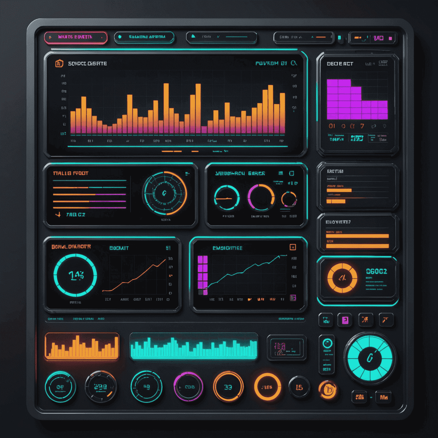 A retro-futuristic dashboard displaying player analytics with neon graphs, pixelated user icons, and glowing recommendation panels, all set against a dark background with grid lines